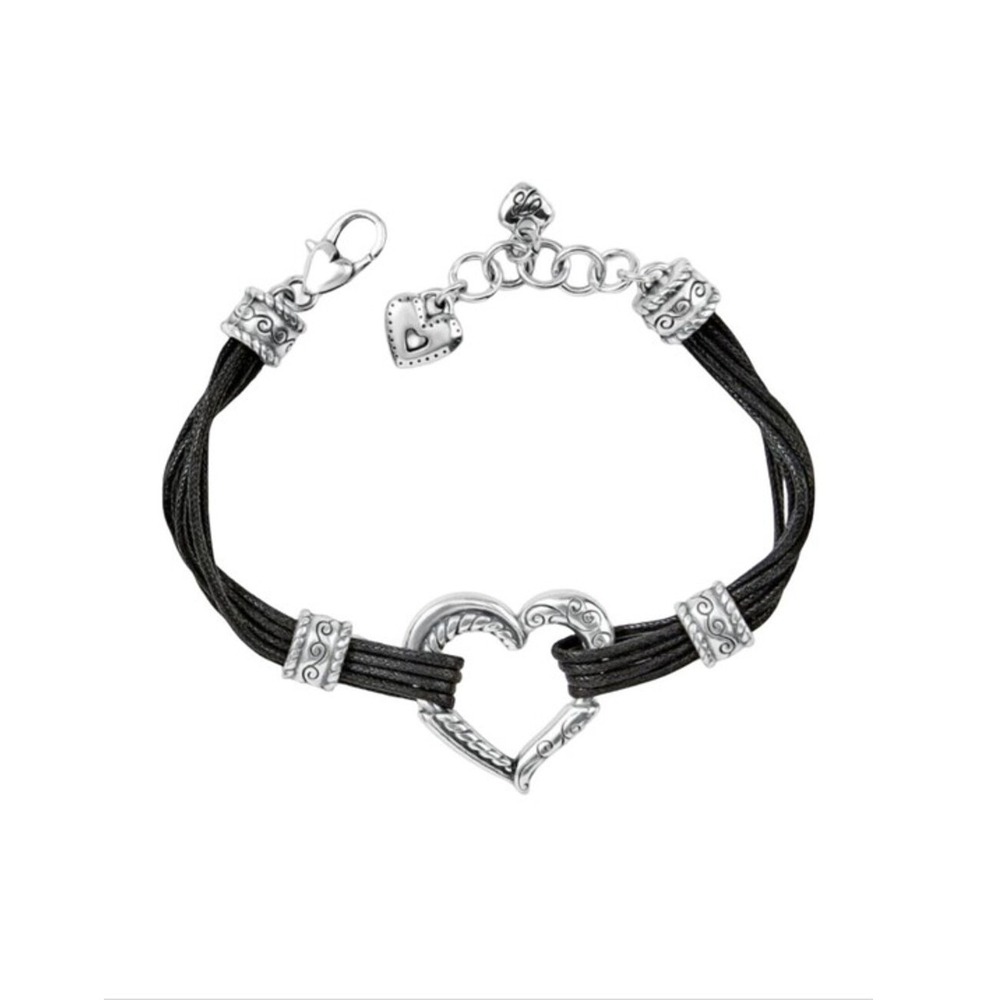 Brighton Open Heart Silver and Black Multi Strand Heart Bracelet